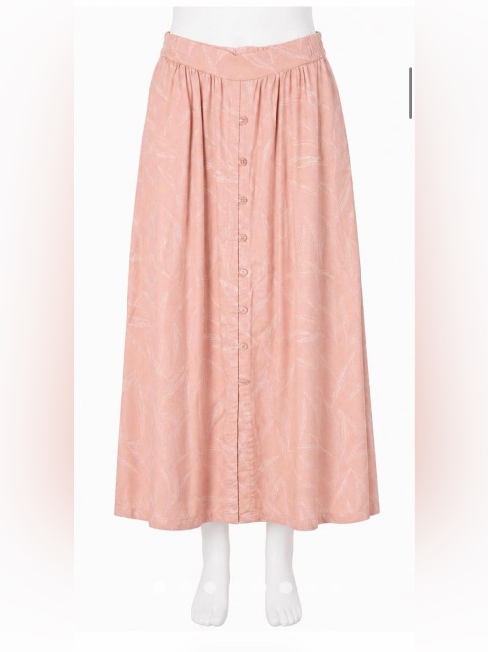 Prana Peach Button-Front Midi Skirt with White Leaf Accent